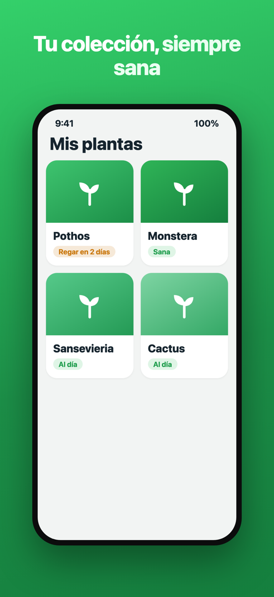 Cuadrícula de la colección de Brotia con las plantas guardadas y sus fotos